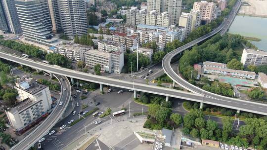 武汉城市高架立交桥交通航拍