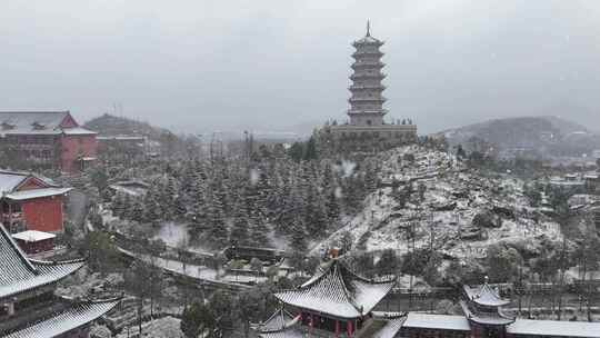 雪景航拍 古建筑