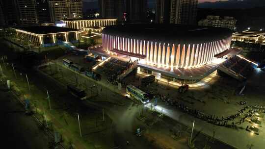 广西玉林博白新体育馆 学青会夜景航拍