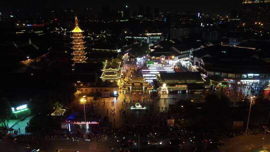 无锡南禅寺夜景4K航拍原素材