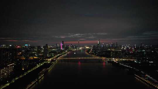 广州城市晚霞夜幕降临夜景灯光航拍