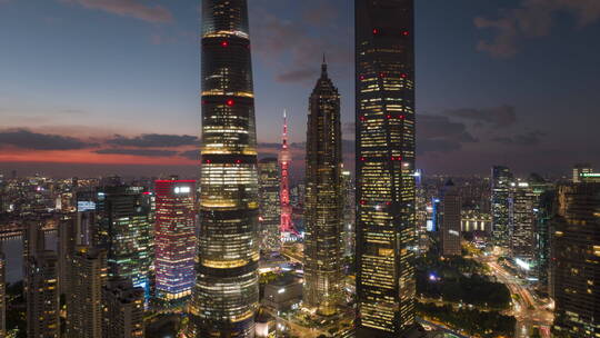 上海陆家嘴航拍延时夜景