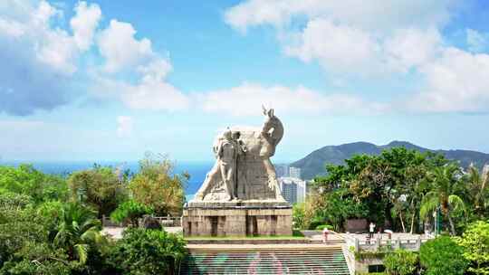 航拍海南省三亚市三亚湾鹿回头风景区