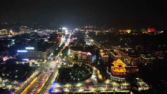 广西桂林城市夜景灯光交通航拍视频素材模板下载