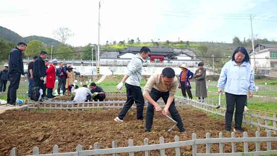 劳动空镜刨土锄地农场工人耕作劳作翻土