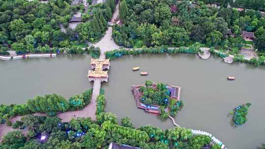 中国扬州瘦西湖景区航拍