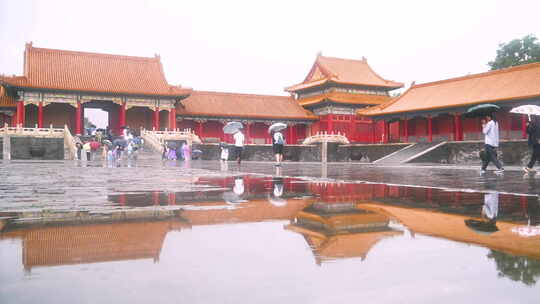 北京故宫雨中倒影固定镜头