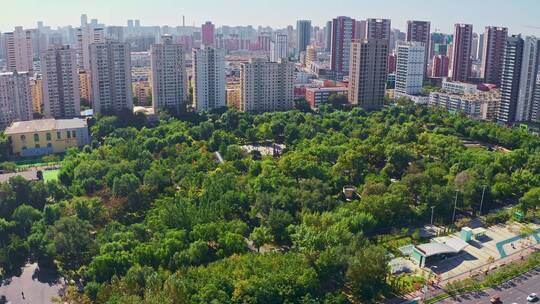 中国辽宁沈阳百鸟公园城市风景航拍