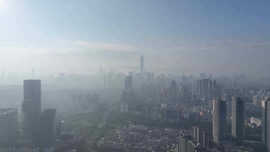 深圳福田清晨平流雾日出航拍