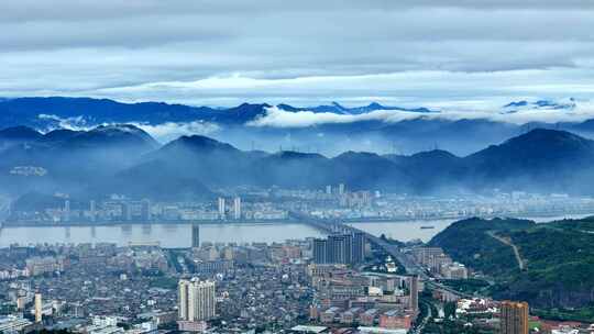 城市水墨画  航拍温州城市风景