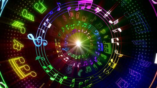 4k彩色音符穿越隧道vj舞台素材