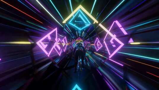 动感霓虹隧道骑行素材