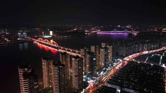 长沙湘江福元路大桥夜景视频素材模板下载