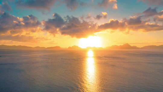 日落时地平线上的厄尔尼多群岛和金海，菲律视频素材模板下载