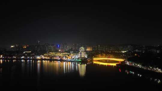 惠州合江楼夜景航拍东江夜晚风光河流风景