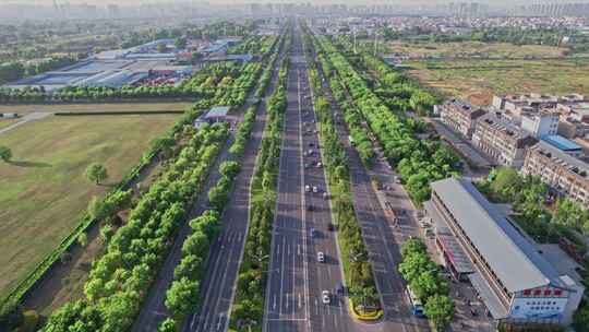 洛阳城市大景道路交通车流航拍