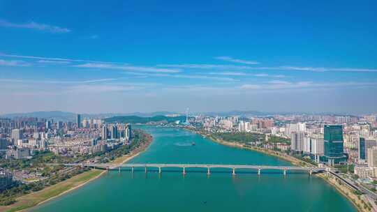 湖南株洲城市风光湘江两岸航拍延时4K