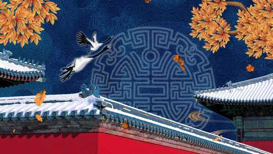 中式古建筑与飞鹤背景画面