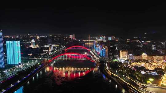 城市夜景桥梁航拍宜宾金沙江戎州大桥夜景