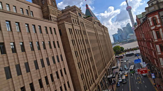 航拍万国建筑东方明珠