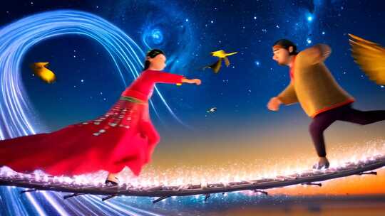 古风人物鹊桥相会动画素材