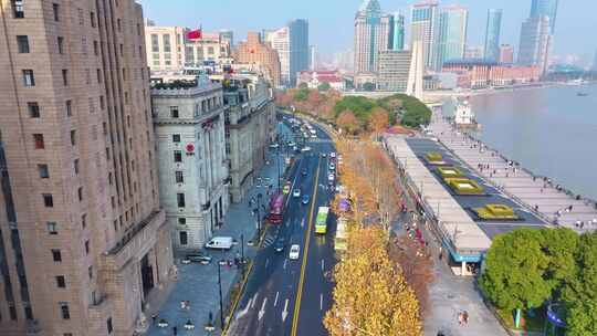 上海外滩南京东路航拍车流人流黄浦区风景城