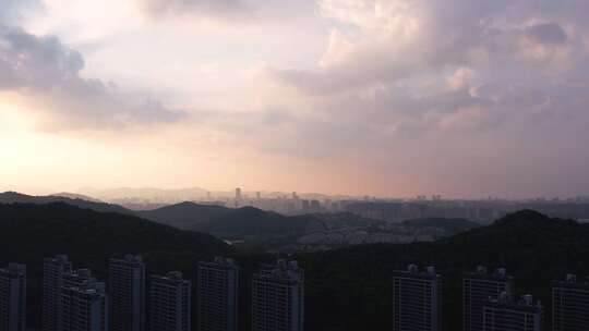 杭州萧山区城市日落风景航拍