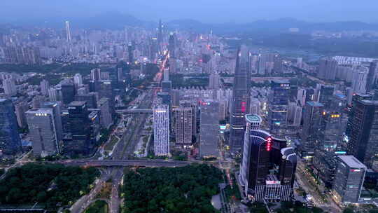 蓝调夜景航拍深圳大景