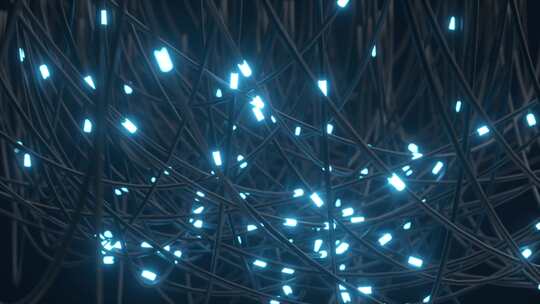 带有发光蓝灯的纠结电线创建复杂的网络