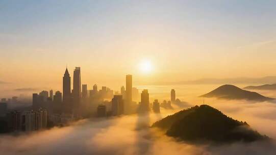 城市云海日出航拍素材