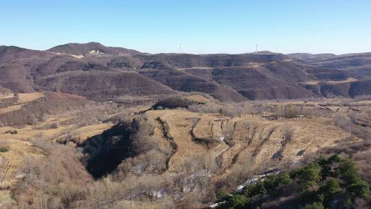 航拍黄土高坡地貌梯田山脉