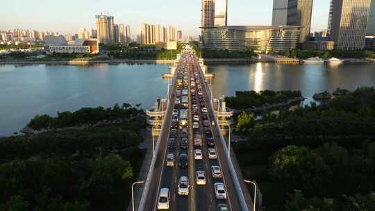 天津市滨海新区于家堡风景航拍空镜