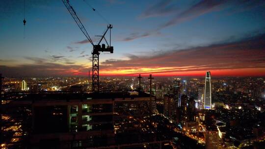 天津城市高楼建筑夜晚航拍