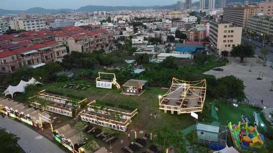 航拍广东省东莞市清溪镇露营营地夜景