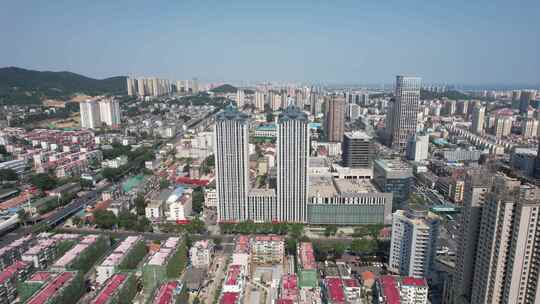 山东烟台城市建设高楼大厦航拍视频素材模板下载