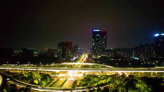 杭州萧山区市心路互通立交桥高架桥车流夜景