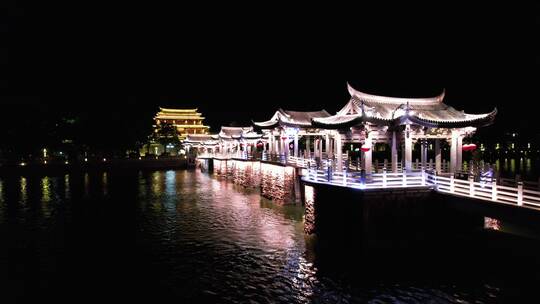 夜晚的潮州广济桥航拍