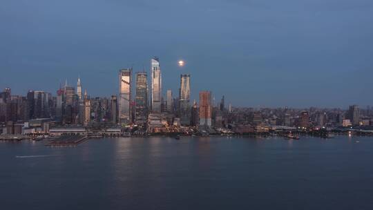 海滨城市夜景蓝调建筑灯光