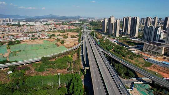 厦门航拍城市道路交通景观