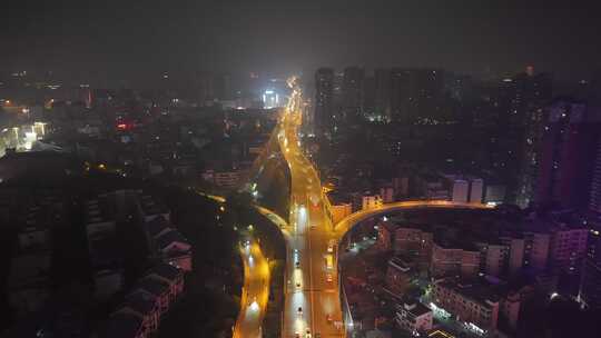 衡阳城市夜景灯光交通航拍