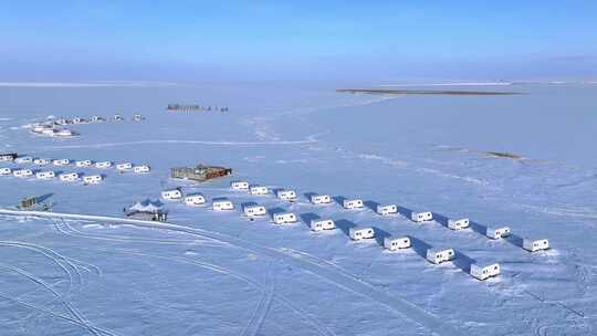 航拍冬天草原蒙古包视频素材模板下载