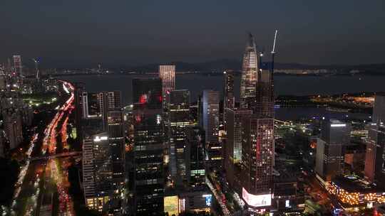 深圳南山区CBD高楼大厦夜景航拍