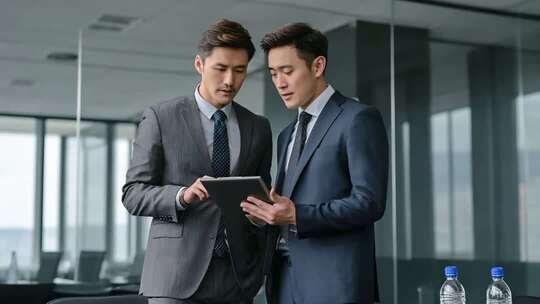 商务人士办公室查看平板电脑