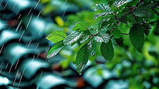 下雨屋檐雨滴古建筑雨景