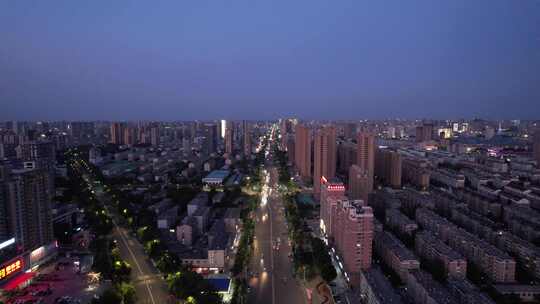 城市晚霞夜幕降临夜景灯光交通航拍