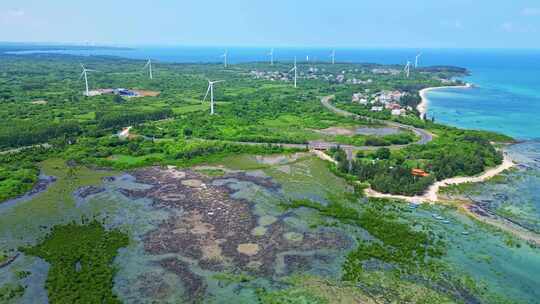 航拍海南环岛公路海洋森林海岸与海岸线航拍