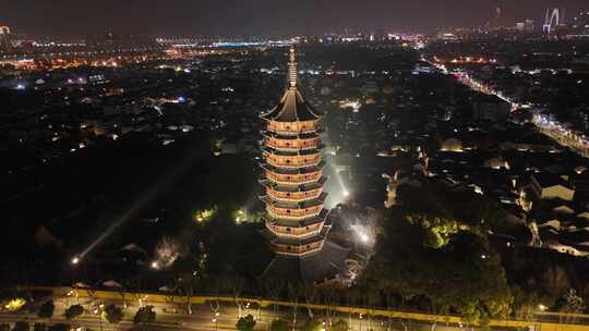 苏州古城夜景人民路北寺塔北报恩寺