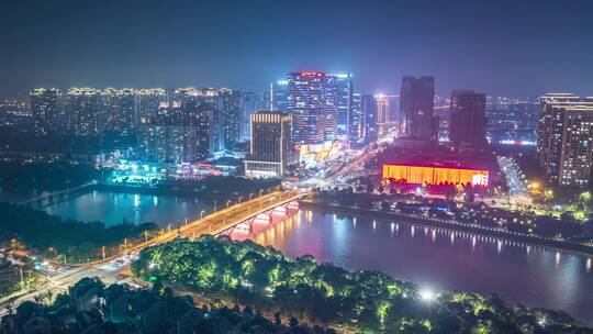 义乌城市交通夜景车流航拍延时摄影