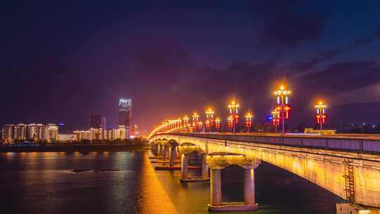 湖南株洲大桥夜景延时