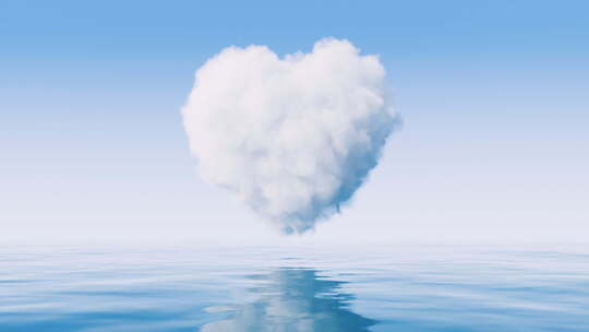 水面上心形的云朵3D渲染